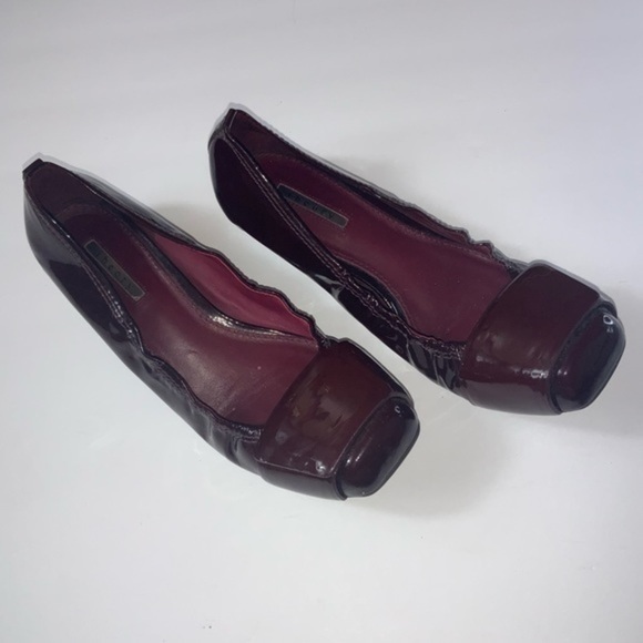 Theory Patent Leather Wedge Ballet Flats Burgundy - Picture 2 of 11